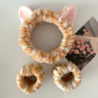 Plush Ears Design Headband Wristbands Plush Headband Washing Face Hairbands Suitable for Women and Men
