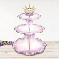 Purple Cupcake Stand 3-Tier Dessert for Lavender Floral Crown Theme Quinceanera Party Cake Serving Tray Wedding Party Supplies