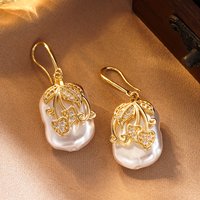 Huitan Irregular Imitation Pearl Dangle Earrings Women for Wedding Gold Color Cubic Zirconia Drop Earrings Luxury Trendy Jewelry