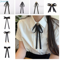 ♥♥British Korean College Style Handmade Ribbon Black Bowtie Pins Bow Tie For Women's Girl Shirt Collar Flower