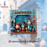 1Pc Blue Moroccan Ceramic Creative 3D Refrigerator Magnet World Travel Souvenir Collection Suitable for Home and Office Decoration, Personalized Exclusive Travel Souvenir Magnetic Refrigerator Magnet,