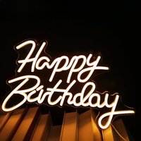 Happy Birthday neon sign with USB plug, Happy Birthday sign in background, LED neon sign party wall decoration