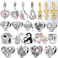 925 Sterling Silver Charm Pendant Family Friendship Love Heart Mother's Day Beaded Fit Original Bracelet DIY Women Jewelry Gifts