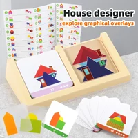 House Designer Overlay Puzzle Toy, ABS & Paper Card Spatial Logic Game, Montessori Educational Learning Toy for Kids Brain Train