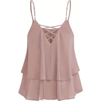 plus Size Ladies Solid Color Chiffon Double Layer Meat Concealing Top with Fine Strap Cross Back Design for Daily Commuting And