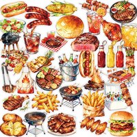 56PCS Colored Roast Food PET Sticky Sticker Aesthetic Tear Open DIY Decoration Scrapbooking Stationery Supplies