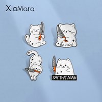 Cute Cat Enamel Pins SAY THAT AGAIN Danger Metal Brooches Fashion Lapel Badge Backpack Clothes Jewelry Gift for friends