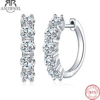 AnuJewel 4mm 3cttw D Color Moissanite Huggie Hoop Earrings 925 Sterling Silver Luxury Huggie Earring For Women