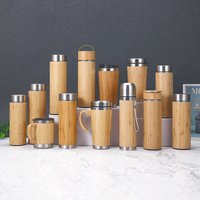 New Blank Bamboo Steel Vacuum Bottle Double Wall Insulated Vacuum Flask Cup