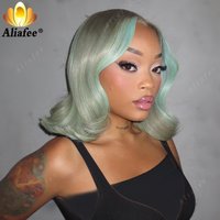 Perruques Bob ondulées bleu glace en cheveux humains 12A, perruques personnalisées 13x4, perruques Bob bouclées en cheveux humains pour femmes, perruques bleu ciel