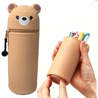 2-in-1 Expandable Silicone Pencil Case & Desk Organizer, Cute Cat Design for School Office Home, Soft Durable Stationery Storage