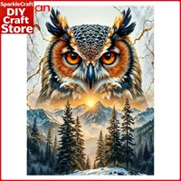unframe 5D Owl Animal Diamond Painting Snow Mountain Natural Scenery Full Square Round Drill Diamond Mosaic Home Decoration