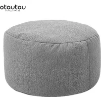 OTAUTAU 30x20cm Small Round Cotton Linen Bean Bag Pouf Ottoman with Filling Beanbag Footstool Tatami Stool Futon Puff JD001
