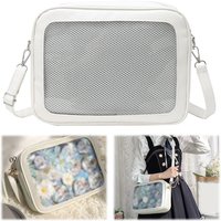 Women Transparent Square Ita Bag with Pin Display JK Shoulder Bag DIY Badge Crossbody Bag
