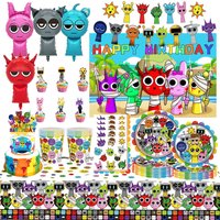 Sprunki Birthday Decoration Tableware Cups Plates Tablecloth Balloon Set Backdrop Banner Paper Bags KeyChains Kid Party Supplies