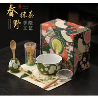 1/4/8pcs Hand-Painted Spring Wild Series Matcha Set Bamboo Tea Whisk Ceramic Matcha Bowl For Making Matcha Handmade Tea Set Gift
