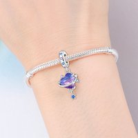 PANPOKI 925 Sterling Silver Pink Purple Love Planet Bead Original Pendants Bracelet Necklace Charm Party Birthday DIY Gifts