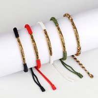 Vintage Tibetan Buddhist Bracelet Charm Carved Flower Metal Multi Colors Thread Braided Bracelets Handmade Bangle Ethnic Jewelry