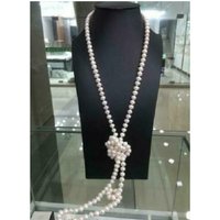 50 "7-8mm AAAA Perfect Akoya White Pearl Necklace with 14k Gold Buckle 36inch