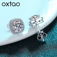 OXTAO 14K Gold Filled Moissanite Stud Earrings for Women 6.5mm D Color VVS1 Diamond 4 Claws Earring Wedding Party Fine Jewelry