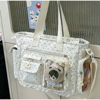 Japanese Polka Dots Ita Bag Transparent Multiple Pockets Shoulder Bag Lace Trim Decor Girls' Cute Handbag Student Commuter Bag