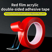 High-Performance Red Film Double-Sided Tape, 6mm/8mm/10mm, Acrylic, No Trace, Ideal for DIY, Phones, Nails, 3m Length