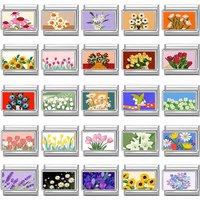 Colorful Romantic Tulips Lilies Sunflowers Flower Hyacinth Italian Charms Fit 9mm Stainless Steel Y2K Bracelet DIY Jewelry Gifts