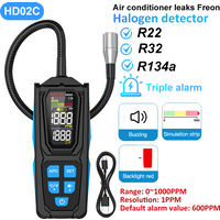 HD02C Digital Halogen Leak Detector LCD Screen R22 R32 R134a Refrigerant HVAC Air Conditioner Freon Gas Leak Tester Triple Alarm
