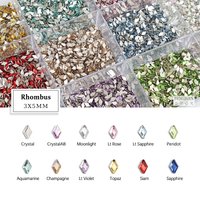 Mini dos plat 3x5MM losange Nail Art strass 12 couleurs cristal pour bricolage manucure décoration diamant 30/100 pièces