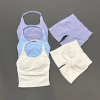 2 Pcs Fitness Set Seamless Longline Strappy Tank Breathable Sport Yoga Butt Lifting Shorts Suit Gym Running Workout Sports Sets