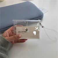 PVC Transparent Coin Purse Wallet Earphone Lipstick Storage Bag with Keychain Wrist Strap Girls Portable Key Case Card Holder
