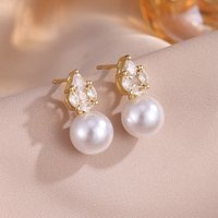 ZAKOL New Simple Water Drop Zircon Imitation Pearl Stud Earring for Women Exquisite Bride and Bridesmaid Wedding Jewelry