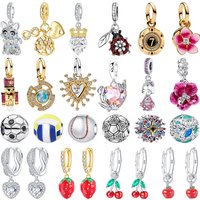 925 Sterling Silver Pendant Beads Jewelry Stud Earrings Football Cat Volleyball Diamond Ladybug Strawberry Charms Fit Bracelet