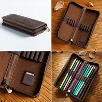 Multi-functional Pencilcase Leather Exterior and Cloth Lining with Pen Holder Organizer Metal Zipper Pen Case Stationery