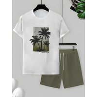New 3D Printed Fashion Men's Coconut Tree Pattern Summer T-shirt and Shorts Set Regular Style Shorts Outdoor Activities