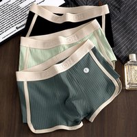 3Pcs/Pack Cotton Solid Striped Men's Boxer Sexy Breathable Mesh Crotch Underwear High Elastic Widen Waistband Underpants