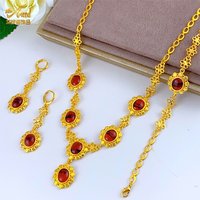 New Arabic Cystal Pendant Necklace Earrings Bracelets Jewelry Set for Women Dubai Bridal Banquet 24k Gold Color Choker Set Gifts