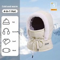 4 in 1 Thermal Balaclava Scarf Winter Windproof Hood Plush Neck Warmer Ski Face Mask for Outdoor Cold Weather Activities