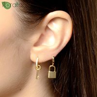 925 Sterling Silver Needle 2022 New Punk Gold Color Metal Key Drop Earrings fashion hoop Earrings For Women Girls Party Jewelry