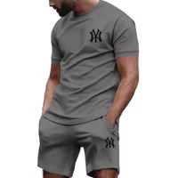 New hot selling men's two-piece sportswear short sleeved T-shirt and pants set running and fitness sportswear summer
