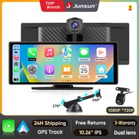 Junsun 10.26" Samochodowy Rejestrator DVR Kamera 4K Bezprzewodowy CarPlay Android Auto Ekran Ai Kamera Samochodowa Podwójny Obiektyw Rejestrator Wideo GPS FM AUX