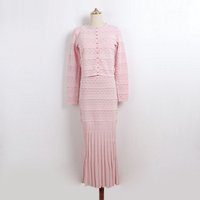 Elegant Pastel Knit 3-Piece Set Long/Short Sleeve Cardigan + Midi Dress Lace Detail Button Front Fluted Hem Chic Women Outfit