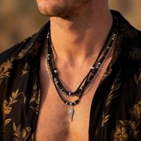 Rock Punk Layering Necklace for Men,Casual Multi Layer Black Leather Necklace,Waterproof Small Geometric Pendant Gift
