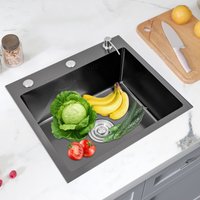 Kitchen Sink Set, 201 Stainless Steel Sink with Filter Basket & V-Shape Anti-Odor Drain Pipe, Soap Dispenser, Kitchen Wash Basin