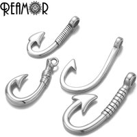 REAMOR 2pc 316L Stainless Steel Fish Hook Leather Bracelet Connectors Clasps Charms Fit Necklace Pendant DIY Jewelry Accessories