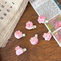 Pink Cake Hairpin Cherry Blossom Dessert Hair Clip Resin Cute Set for Kids Girls Cosplay Birthday Styling