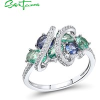 SANTUZZA 925 Sterling Silver Rings For Women Green Blue Spinel White CZ Gemstone Original anillos Wedding Gifts Fine Jewelry