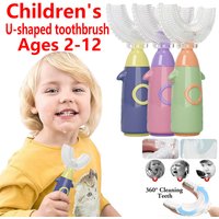 U Shaped Kids Toothbrush Food Grade Silicone Soft for 2-12Y Toddlers,360° Cleaning Gum Care Portable Travel Training Toothbrush