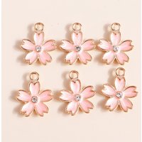 10pcs 14*17mm Cartoon Enamel Mini Pink Flowers Charms for Necklaces Earrings Pendants DIY Handmade Jewelry Making Accessories