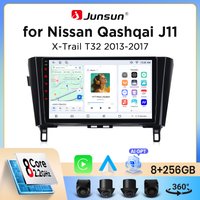 Junsun Bezprzewodowe Radio Samochodowe CarPlay Android Auto do Nissan Qashqai (J11) / X-Trail (T32) 2013-2017 z Wbudowanym Wentylatorem Chłodzącym, Nawigacja GPS Android, Odtwarzacz Multimedialny,